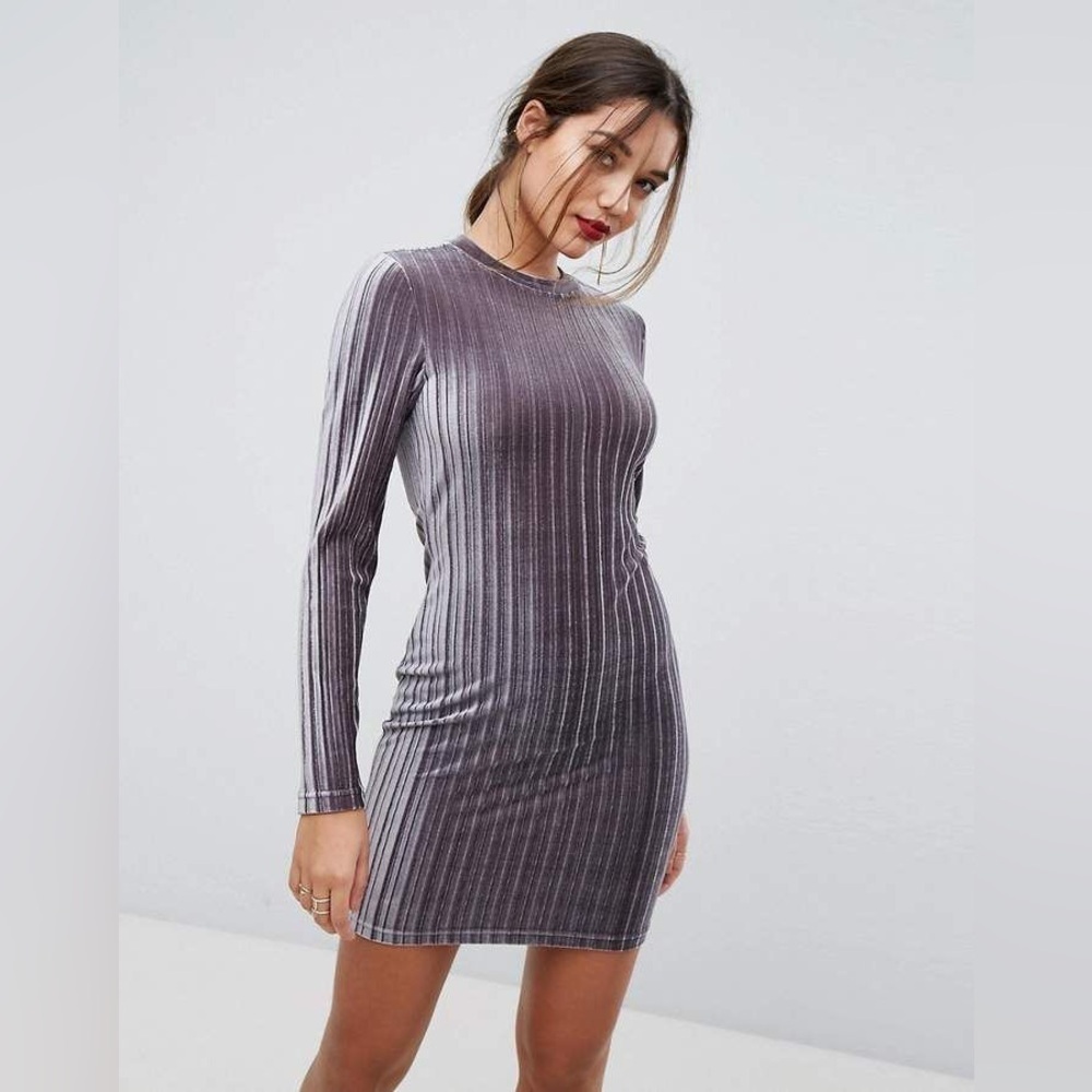 Ivyrevel High Neck Pleated Velvet Mini Dress